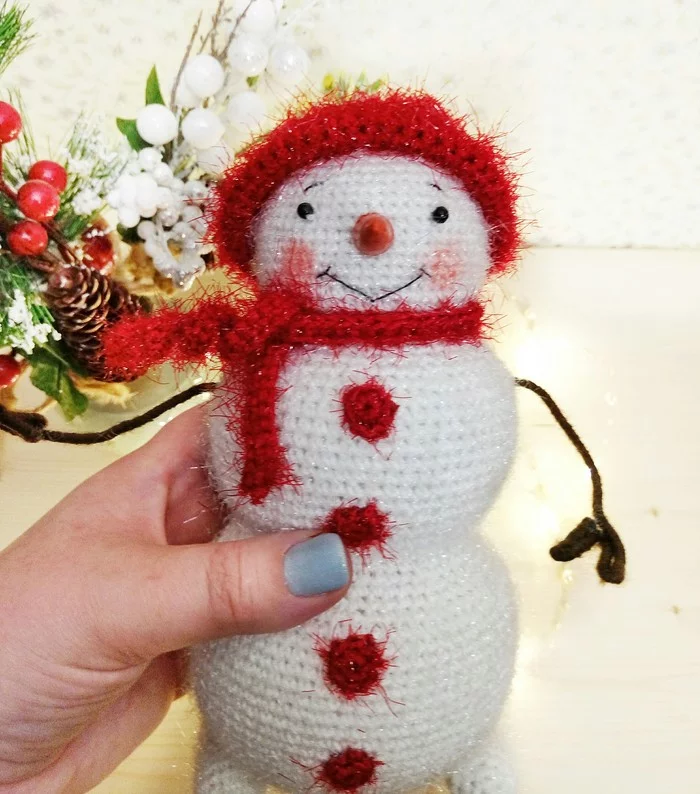 Snowman - My, Knitting, Crochet, Needlework without process, Knitted toys, Longpost