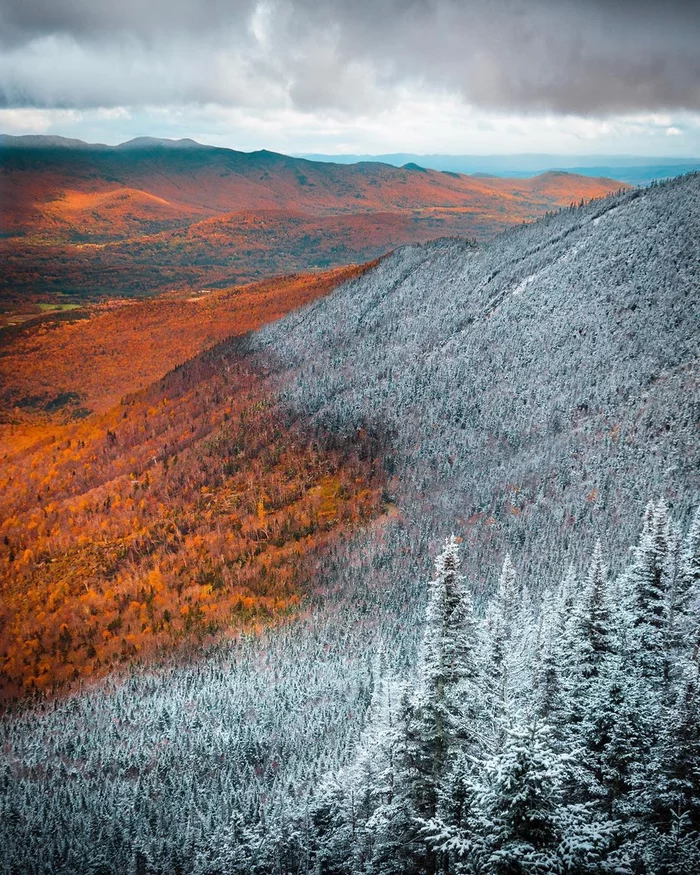 Fighting Seasons in Vermont - Season, Autumn, Winter, Forest, Nature, The photo, Contrast, State of Vermont