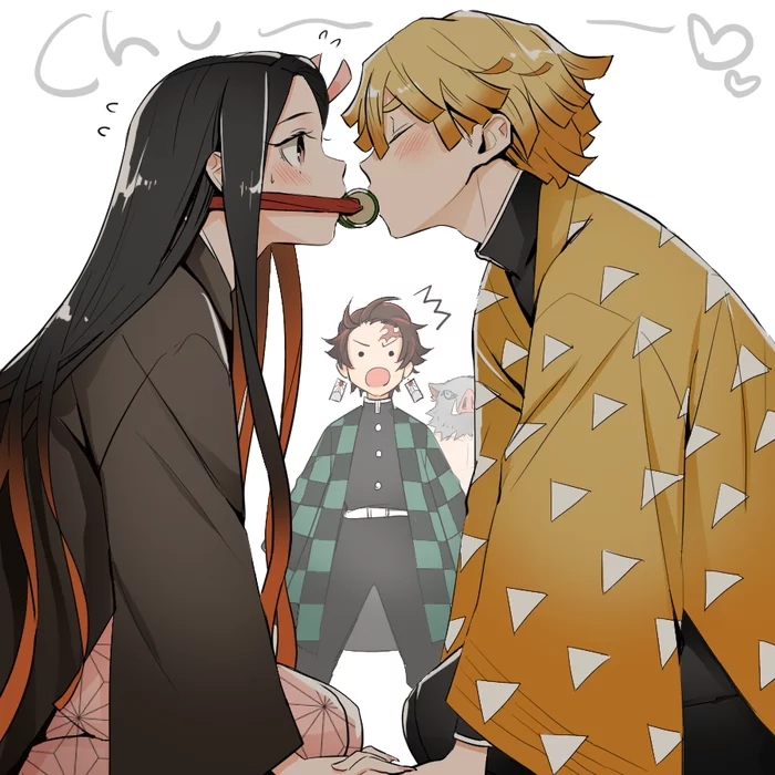 Подборочка аниме артов - Anime Art, Романтика, Длиннопост, Kimetsu no Yaiba, Nezuko Kamado, Tanjirou Kamado, Agatsuma Zenitsu, Inosuke Hashibira, Аниме