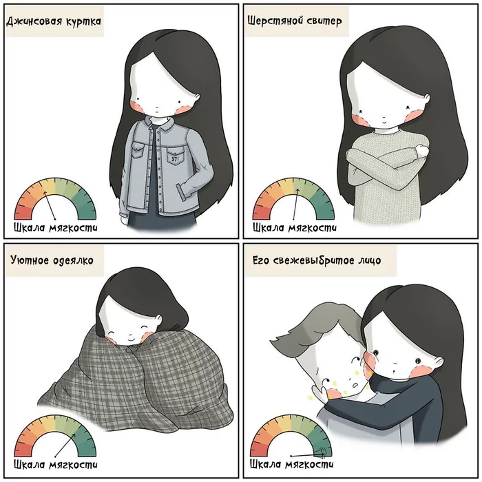 Gradations of softness - Comics, Translation, Softness, Pullover, A blanket, Scale, Three under the rain