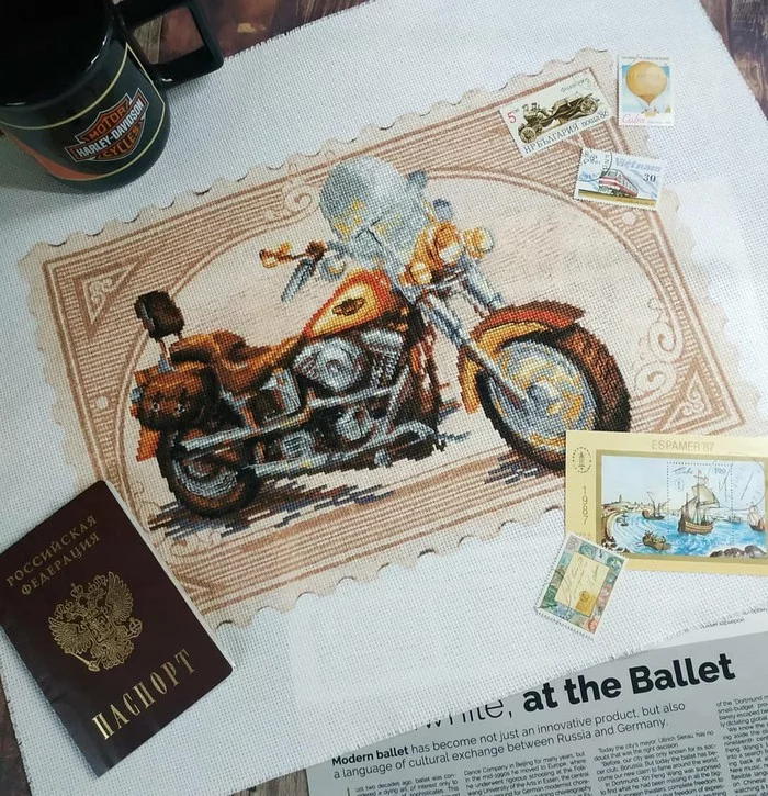 My motorcycle - My, With your own hands, Handmade, Friday tag is mine, Embroidery, Cross-stitch, Needlework without process