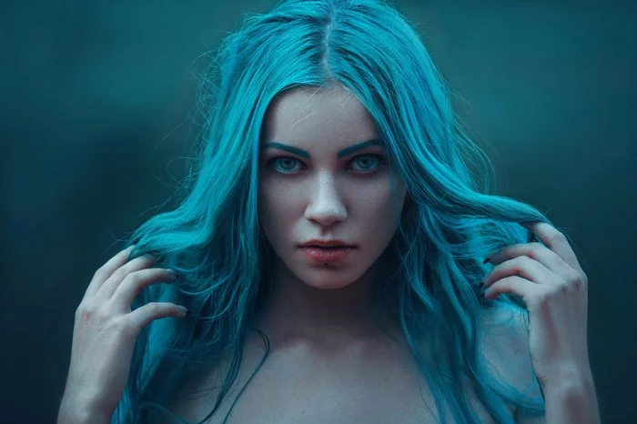 Blue haired - Girls, beauty, Milota, Blue hair, Portrait, The photo, Mermaid, Longpost