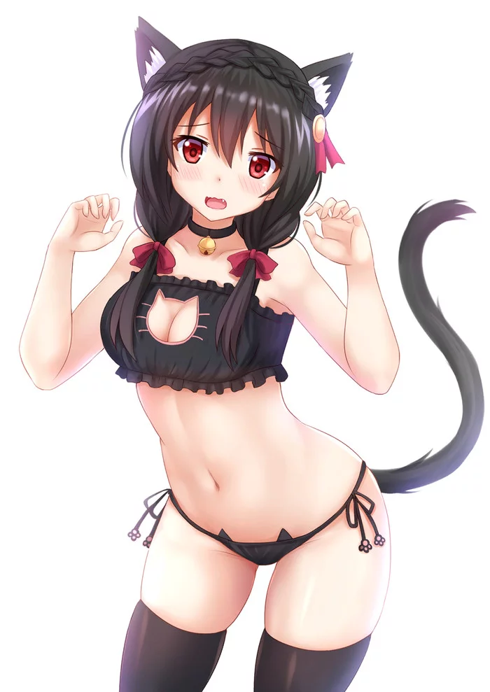 NyunNyun - NSFW, Konosuba, Anime art, Yunyun, Anime, Neko, Cat keyhole bra, Animal ears, Underwear