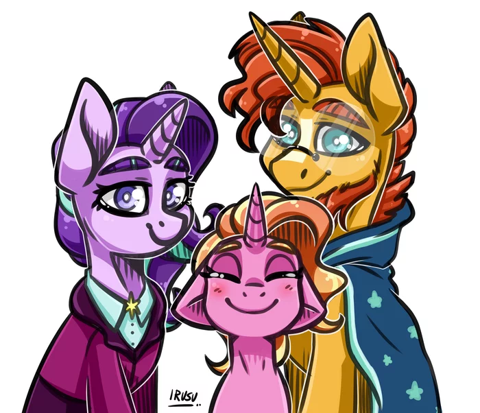 Family photo - My little pony, PonyArt, Starlight Glimmer, Sunburst, Luster Dawn, MLP Season 9, Irusu