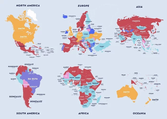 Самые популярные фамилии по странам - Карты, Фамилия, Страны, Статистика