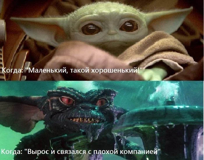 Когда мелкий и когда вырос - Моё, Star Wars, Гремлины, Грогу, Картинка с текстом