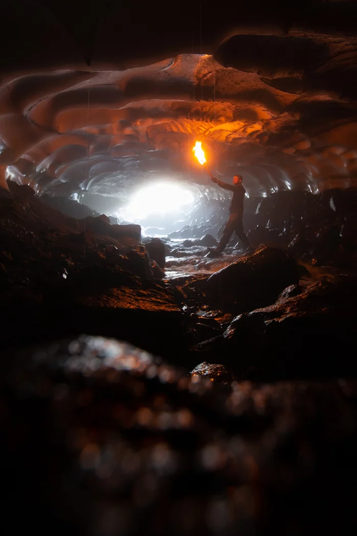 In the dungeons of the volcano - My, Kamchatka, Nature, Travels, Longpost, Grotto, Snow, , Mutnovsky Volcano