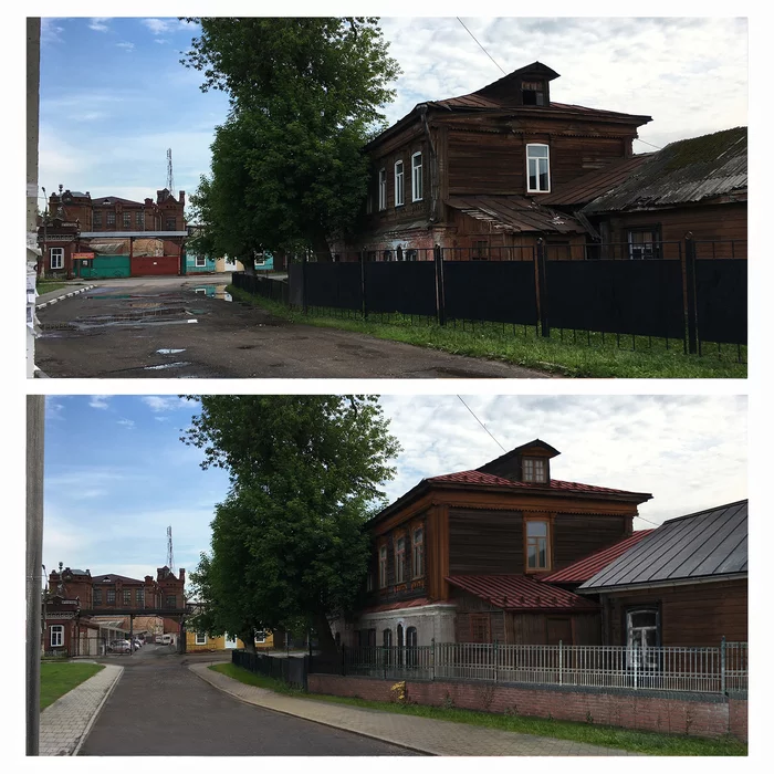 Pavlovsky Posad. Let's imagine what wooden houses could look like if they were taken care of. - My, Heritage, Wooden architecture, Pavlovsky Posad, Beautification, Cities of Russia, The street, Road