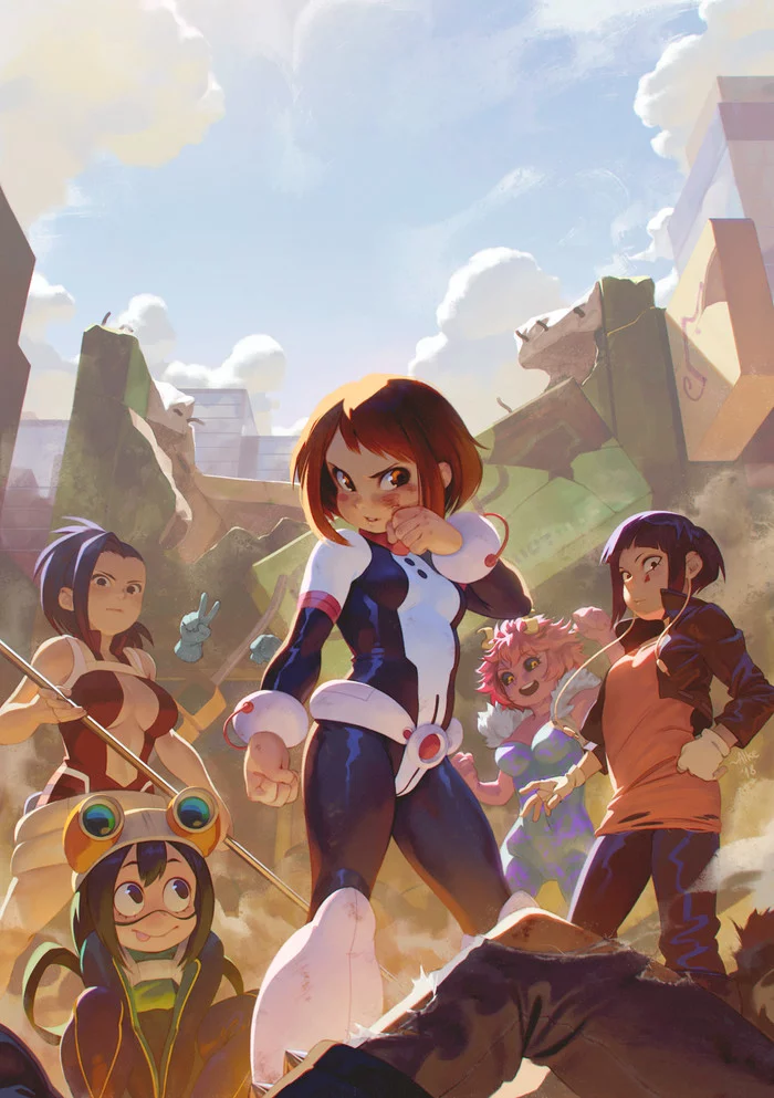 Fight like a girl - Anime, Boku no hero academia, Anime art, Yaoyorozu momo, Uraraka ochako, Ashido mina, Asui tsuyu, Kyouka Jirou