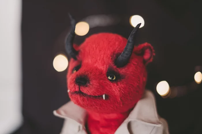 Hellbear or bear from hell - My, Hellboy, Handmade, Author's toy, The Bears, Longpost