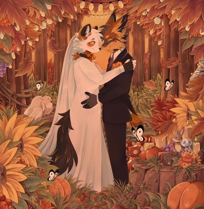 Bride and groom - Furry, Art, Autumn, Sherwind, Nature, Romance