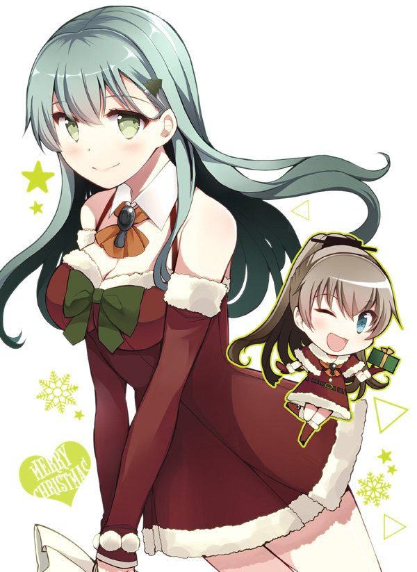 Suzukuma - Kantai collection, Suzuya, Kumano, Anime, Anime art, Santa costume