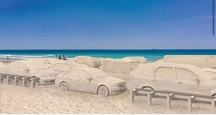 Traffic jam made of sand cars - Installation, Art, Creation, Sand, Auto, Traffic jams, Ecology, Car, Video, Longpost