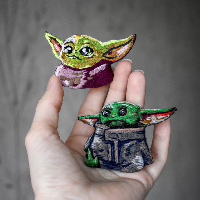 Little Yoda - My, Needlework without process, Embroidery, Mandalorian, Brooch, Longpost, Grogu