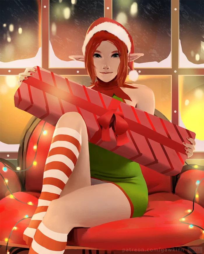 Christmas Elf - NSFW, DeviantArt, Арт, Рисунок, Фэнтези, Gawkinn