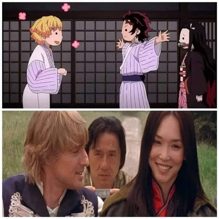 Brother, sister and blond idiot - Kimetsu no yaiba, Shanghai Knights, Crossover, Anime, Tanjirou Kamado, Agatsuma Zenitsu, Nezuko Kamado, Jackie Chan