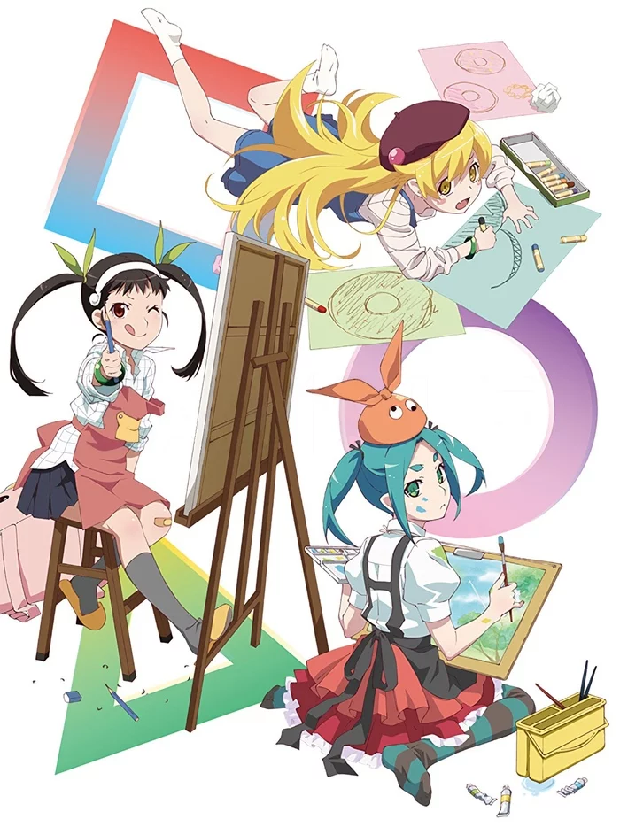 Official art... - Anime art, Shinobu oshino, Hachikuji Mayoi, Yotsugi ononoki, Monogatari series