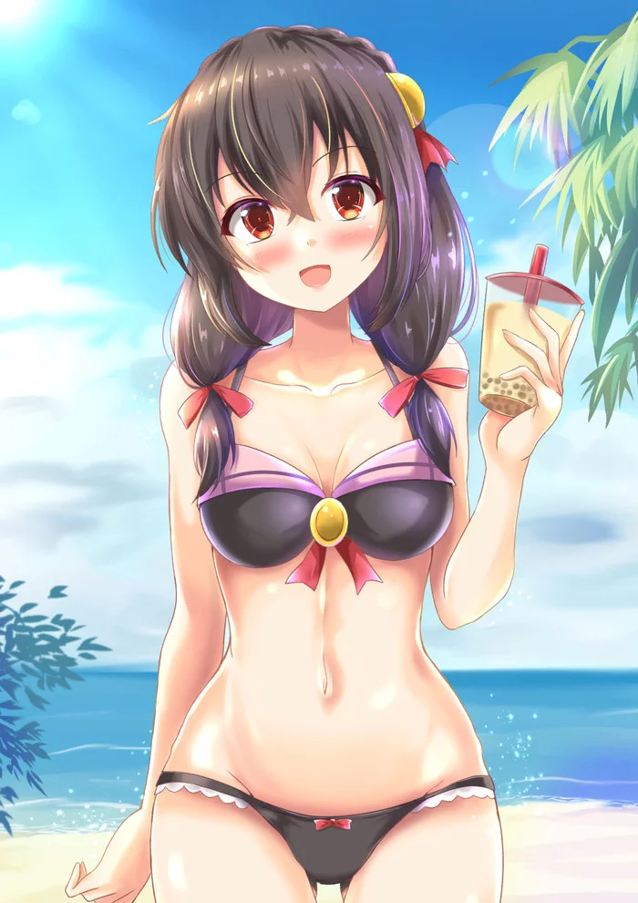 Yunyun on the beach - Konosuba, Yunyun, Anime art, Anime, Swimsuit