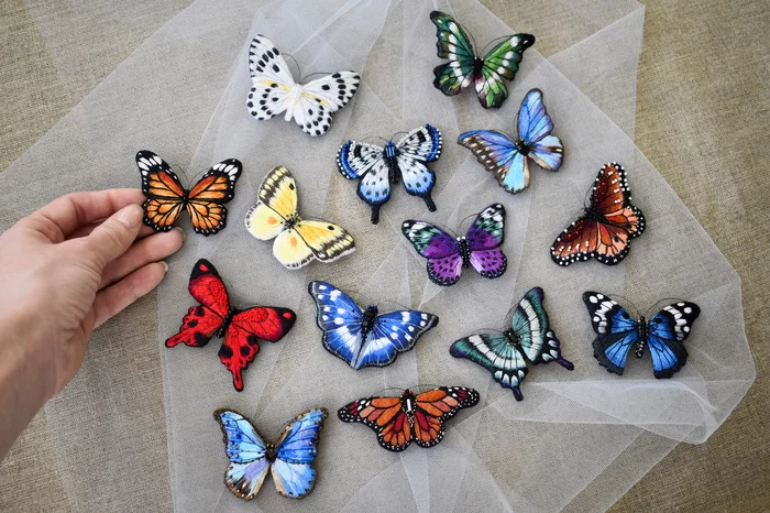 Embroidered brooches - My, Needlework with process, Embroidery, Brooch, Butterfly, Video, Longpost