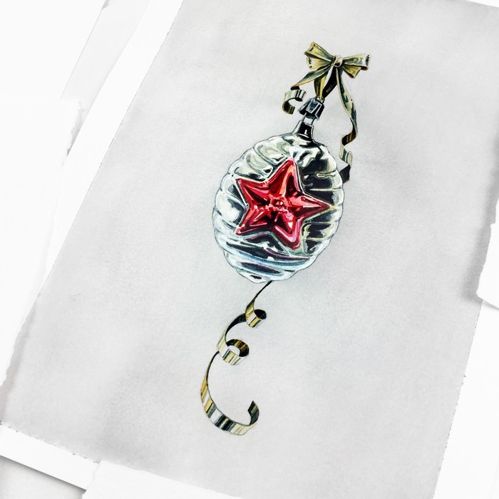 Советская ёлочная игрушка, акварель