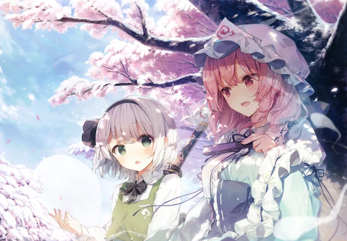 Yuyuko & Youmu - Anime, Anime art, Touhou, Saigyouji Yuyuko, Konpaku Youmu, Shinoba