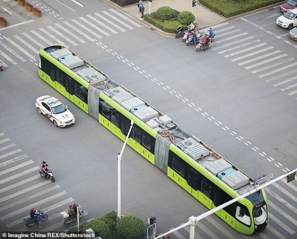 Chinese trackless railway - China, A train, Railway, Transport, Interesting, Longpost, Trackless Train