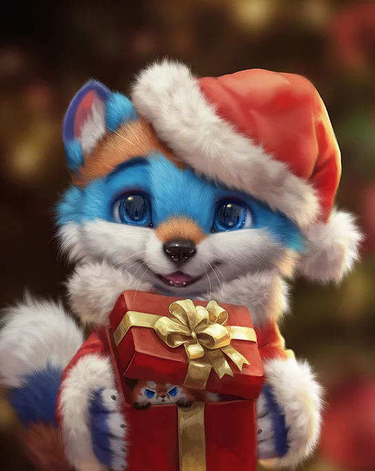 Christmas portrait for @Nurko87088198 - Silverfox5213, Art, Fox