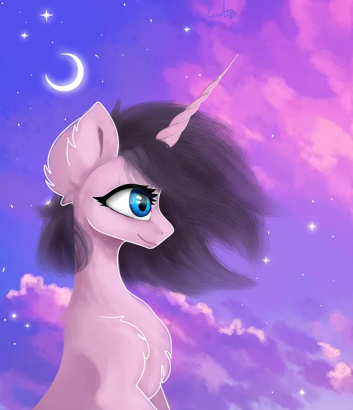 Blue eyes against a pink sky - My, My little pony, Original character, Livitoza