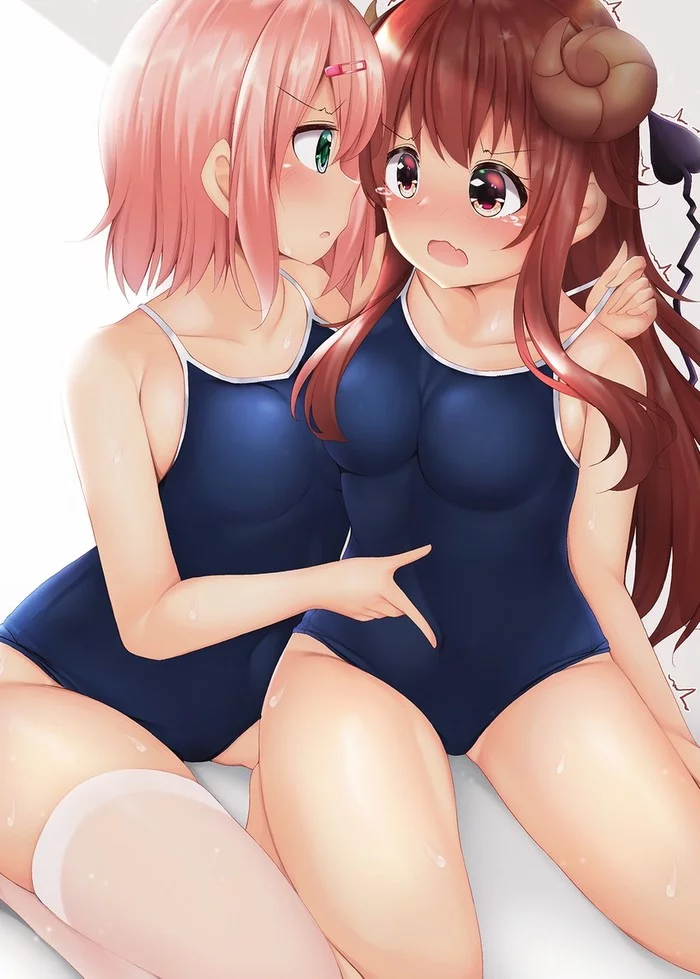 Anime Art - NSFW, Anime, Anime art, Chiyoda Momo, Machikado Mazoku, Yoshida Yuuko, Swimsuit