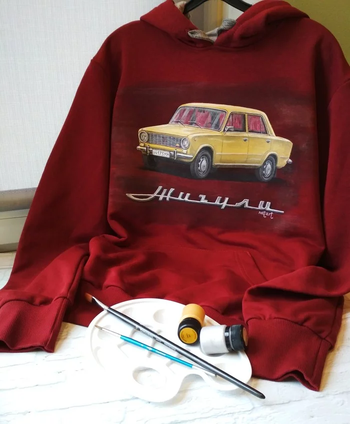 Hand-painted sweatshirt. Zhiguli - My, With your own hands, Painting on fabric, Creation, Zhiguli, Custom, Handmade, Longpost