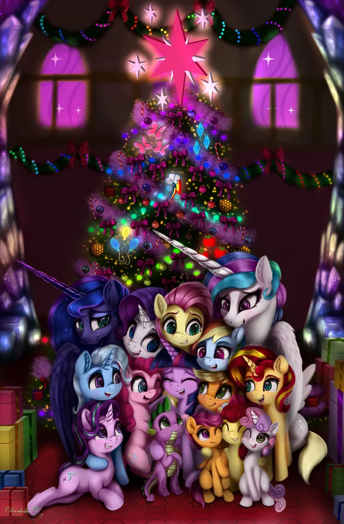 Under the tree - My little pony, Mane 6, Cutie mark crusaders, Sunset shimmer, Starlight Glimmer, Spike, Trixie, Darksly-z