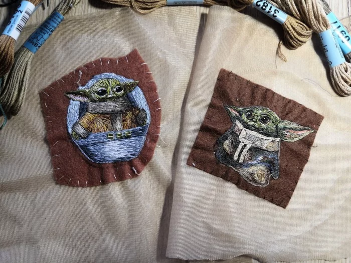 Friday Yoda - My, Embroidery, Satin stitch embroidery, Longpost, Mandalorian, Needlework, Needlework with process, Grogu