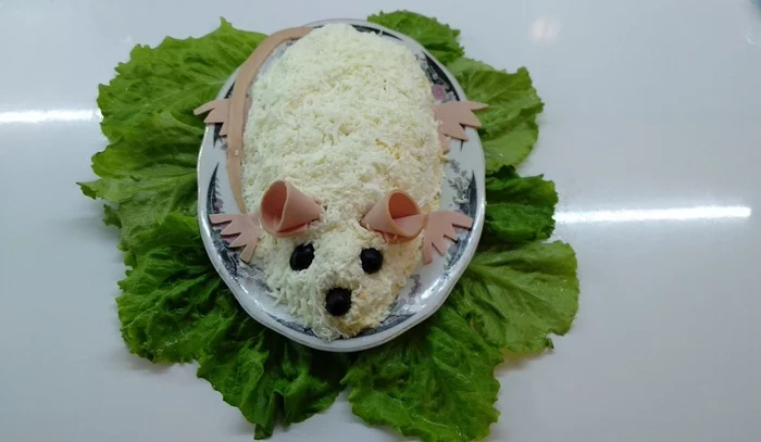 Salad for New Year 2020 in the shape of a rat. Very tasty and unusual! - My, Recipe, Salad, Food, Cooking, Festive table, Video