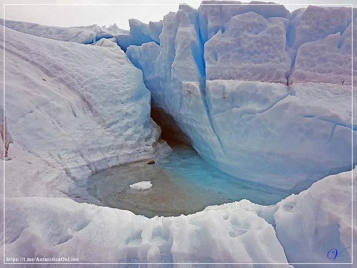 Ephemeral lakes on the ice shelf - My, Antarctica, Antarctica On-Line, Novolazarevskaya Station, Lake, Caves, Longpost