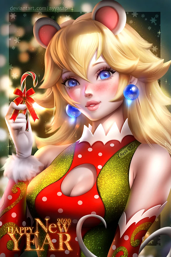 Peach - AyyaSAP, Princess Peach, Марио, Игры, Арт, Рождество, Новый Год