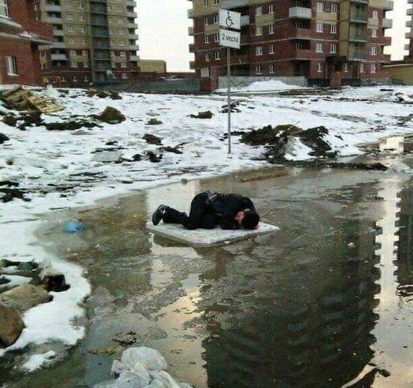 Disabled parking - The photo, , Puddle, Guy in a puddle, Go home