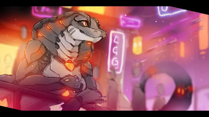 Synth snek - Арт, Антро, Furry scalie, Фурри, Thatfurryfuck