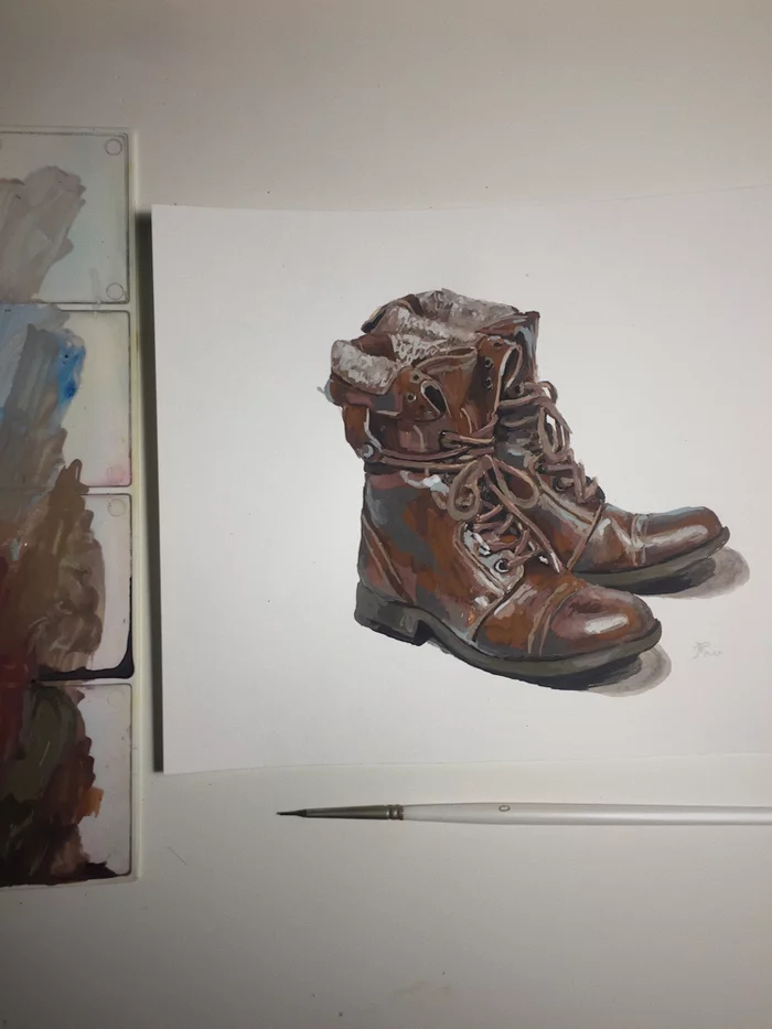 Boots - My, Illustrations, Art, Painting, Drawing, Gouache, Still life, Shoes, Boots