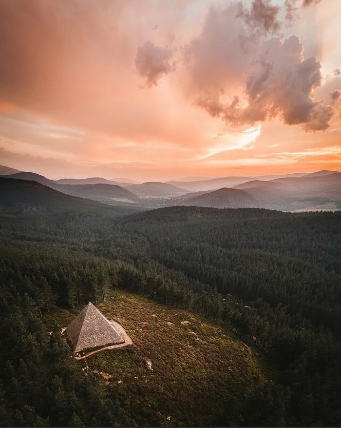 Pyramid at sunset - Photographer, Drone, Pyramid, Monument, Sunset, Scotland, Forest, Queen Victoria