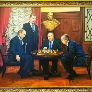 Шахматная партия Россия, Казахстан, Политика, Шахматы, Картина