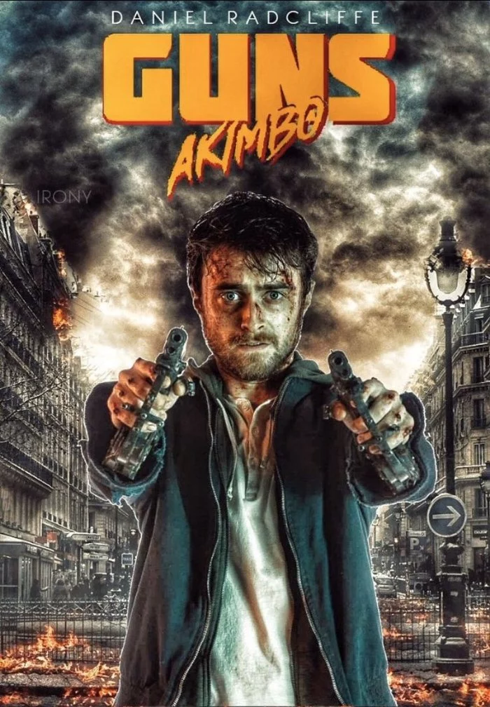 Fan poster for Akimbo's Guns - Comedy, Боевики, Poster, Daniel Radcliffe, Akimbo Guns
