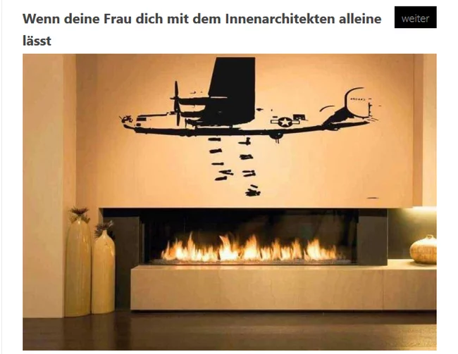 When the wife left him alone with the interior designer - Fireplace, Interior, Design, Humor, Images, Airplane, Bomber, Fire