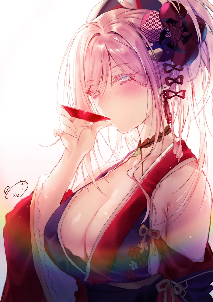 Miyamoto Musashi - Fate, Fate Grand Order, Кимоно, Аниме, Anime Art, Miyamoto musashi, Грудь, Длиннопост