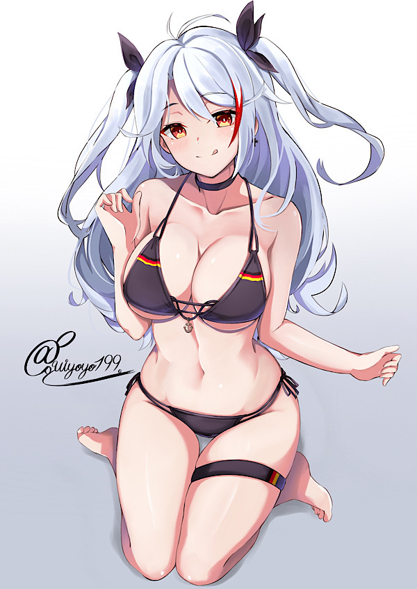 Prinz Eugen - NSFW, Prinz Eugen, Azur Lane, Аниме, Anime Art, Грудь, Купальник, Кимоно, Длиннопост