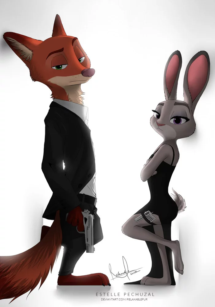 Mr and Mrs Wilde - Zootopia, Nick wilde, Judy hopps, Art, Crossover, Mr. and Mrs. Smith, Relaxablefur