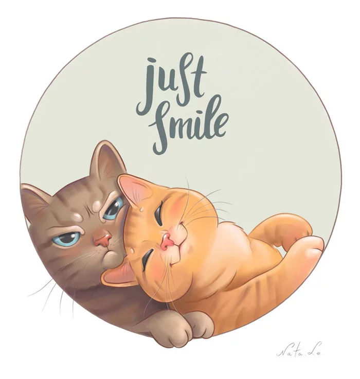 Just smile - Art, Drawing, Smile, cat, Natale