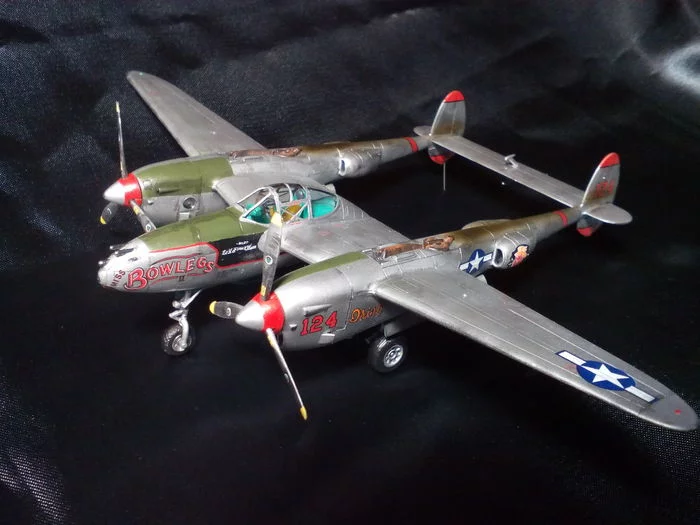 Two-tailed devil. Lockheed P-38-L5 Lightning - My, Stand modeling, Aircraft modeling, Prefabricated model, The Second World War, Lightning, Fighter, Airbrushing, Longpost