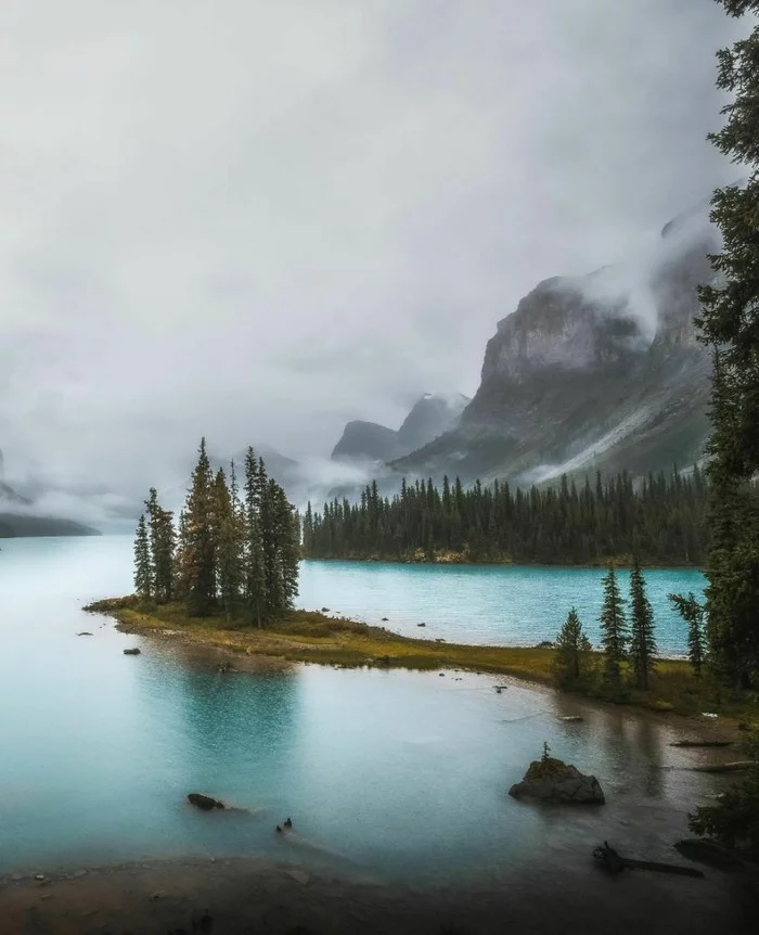 Morning on Spirit Island, USA - Nature, The photo, Fog, The mountains