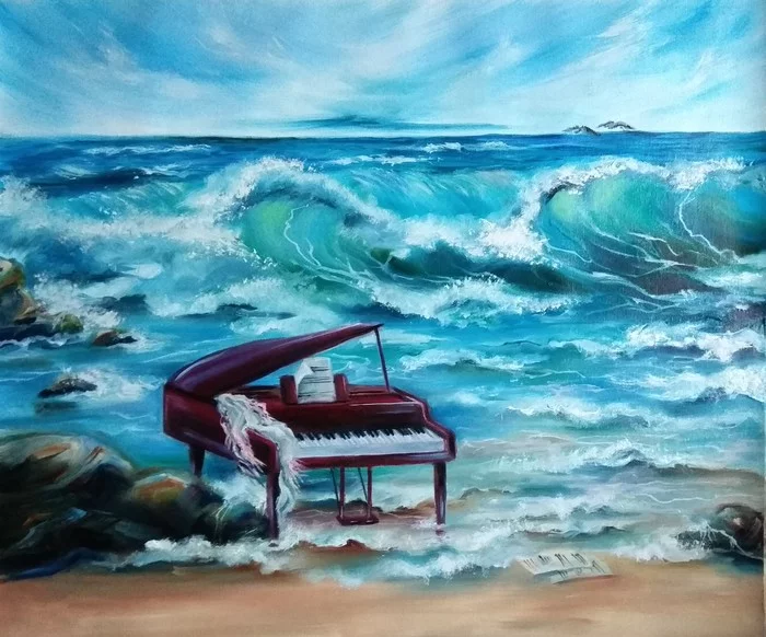 IozhikDnepr - My, Iozhikdnepr, Painting, Nature, Sea, Piano, Oil painting, Beginner artist, Art