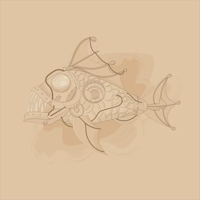 Fish steampunk illustration - My, Steampunk, A fish, Biomechanics, Mechanism, Vector graphics, Illustrations, Artist, Art